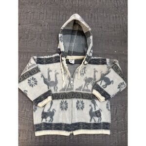 Vintage Ecuadorian Wool Hoodie Sweater Kids 4 Aly Marka Llama Andean Knit Zip